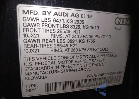 2019 Audi Q8 55 Premium из США, поврежденный, VIN WA1BVAF11KD025639